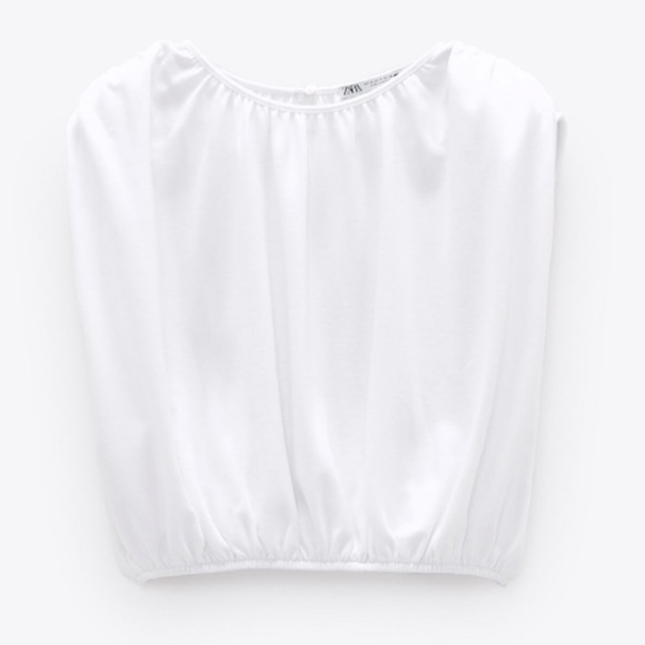 Zara Tops - Zara white puff padded shoulder sleeveless open back top